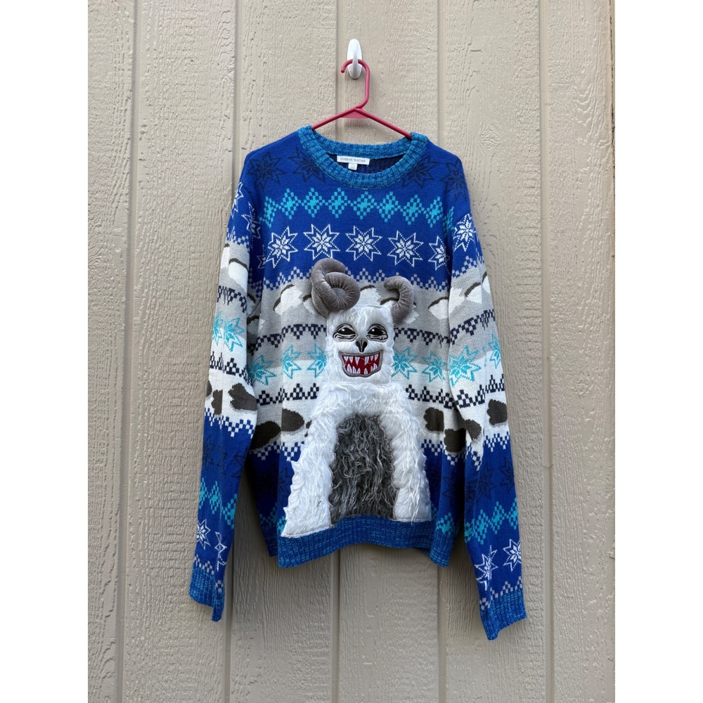 Celebrate Together XXL Yeti Ugly Christmas Sweater Fair Isle 3D Faux Fur